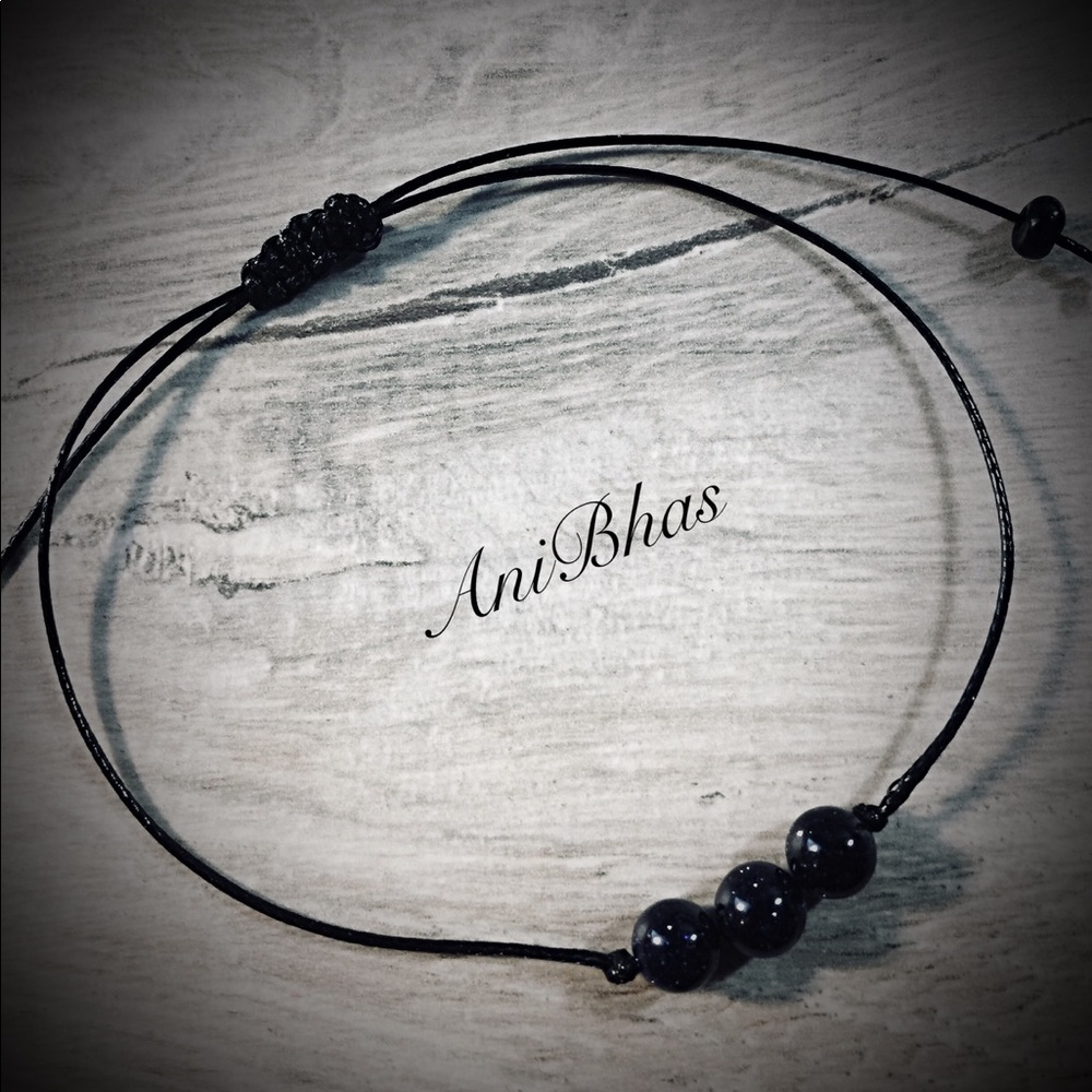 Nature Blue Sand Round Stone Wax Cord Bracelet - Picture 2 of 2